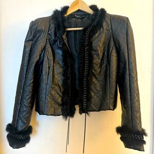 Vintage Black Jacket with Faux Fur and Chains